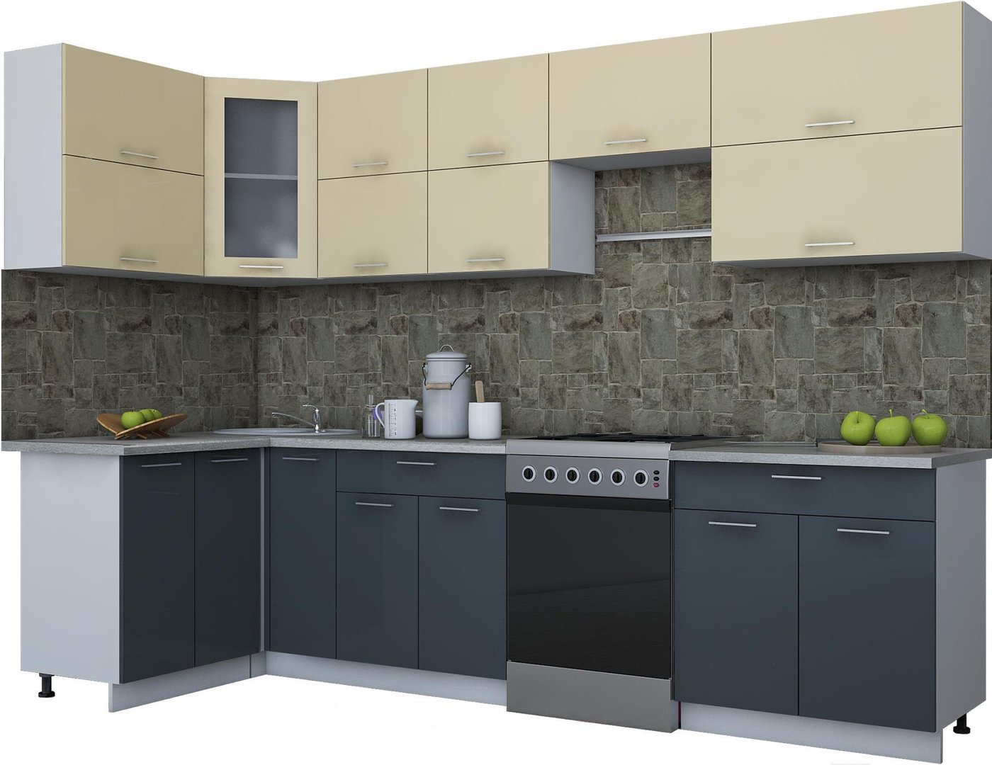 

Готовая кухня Интерлиния Мила Gloss 60-12x30 (ваниль/асфальт глянец)