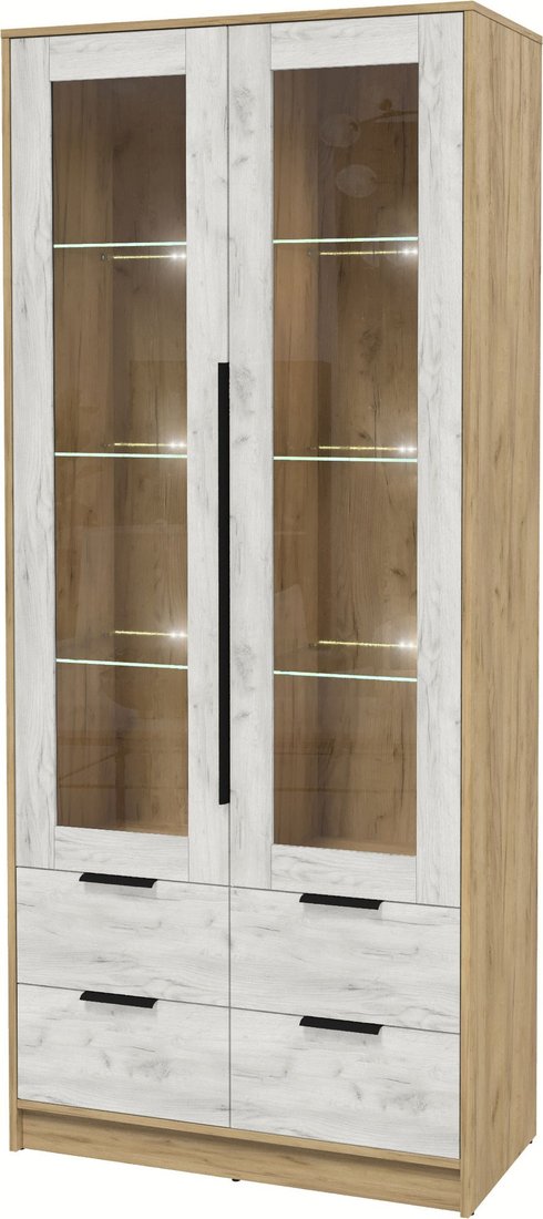 

Шкаф-витрина Интерлиния Концепт КТ-ШВ2 с подсветкой (дуб белый/дуб золотой)