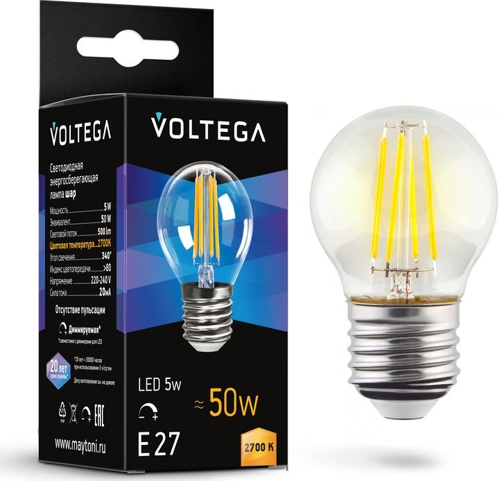

Светодиодная лампочка Voltega Crystal Globe 5W 2700K E27 DIM