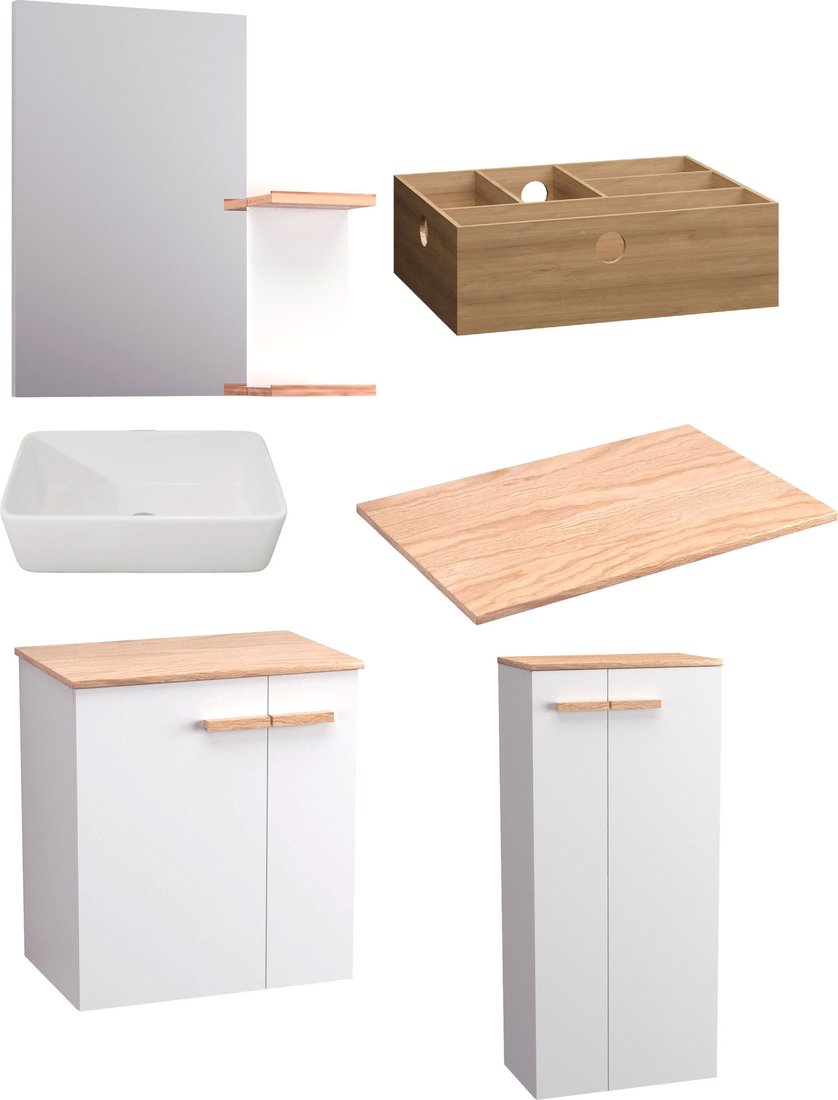 

Lauter Комплект мебели для ванной Adri тумба, столешница, раковина 21674A (органайзер 32 см, шкаф-пенал, зеркало, 59 см, белый глянец)