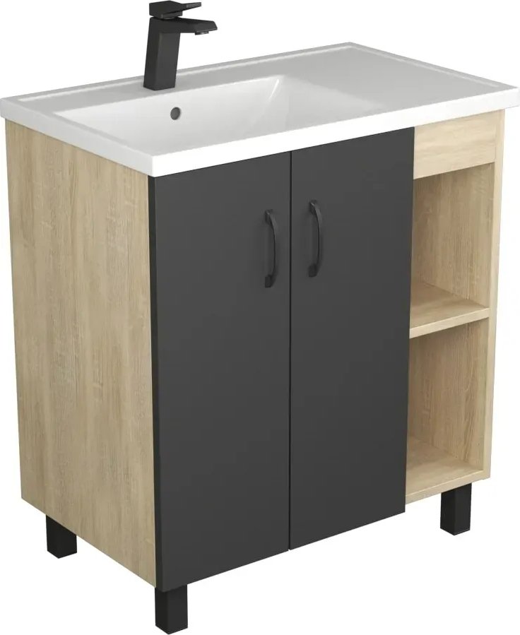 Uncoria Тумба с умывальником Дора 80 + Kirovit Фостер 80 (дуб сонома/графит)