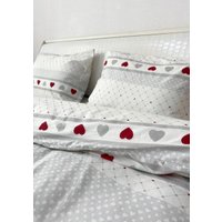 Евро комплект постельного белья Swed House КПБ флан Евро (белый/серый/красный)