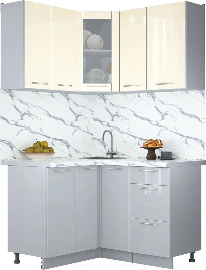 

Готовая кухня Интерлиния Мила Пластик 1.2x1.3 (ваниль/туманный глянец/белый гранит)