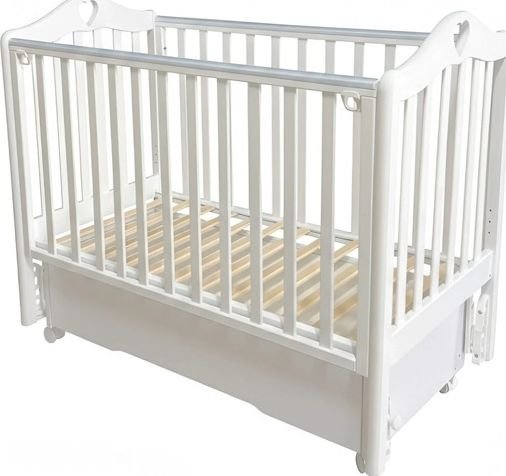 Классическая детская кроватка Антел Karolina-2 маятник+колеса, автостенка, ящик (белый)