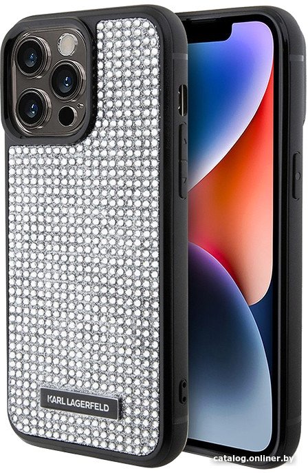 Чехол для телефона CG Mobile Lagerfeld Diamond Rhinestone Metal logo Hard для iPhone 15 Pro KLHCP15LHDSPLG