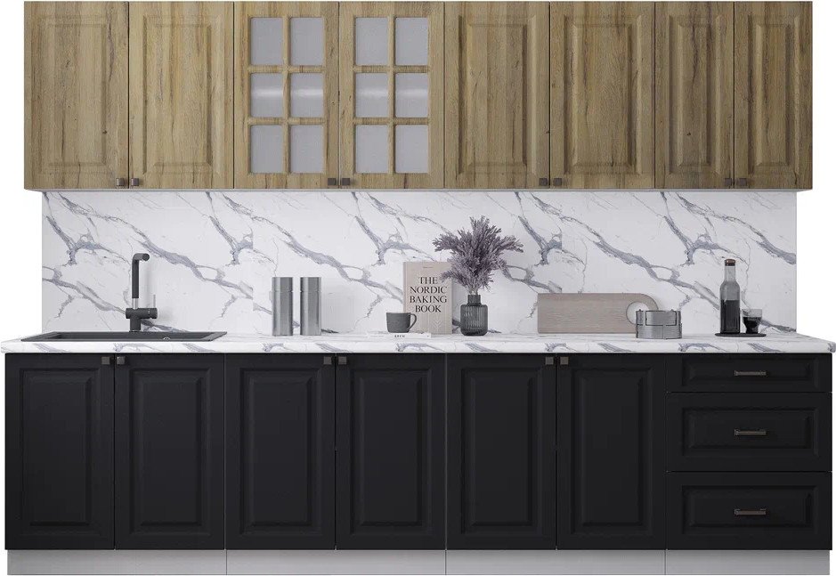 

Готовая кухня Интерлиния Мила Деко 3.0А (черный/дуб вотан/белый гранит)