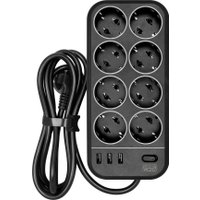 Сетевой фильтр Powercom SP-08 USB03AB (3 м, 8 розеток, черный)