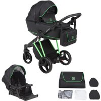 Универсальная коляска Adamex Cristiano Fluo (2 в 1, черный, рама черный/зеленый)