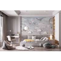 Фотообои ФабрикаФресок Детская карта светлая с воздушными шарами 334265 (400x265) в Витебске
