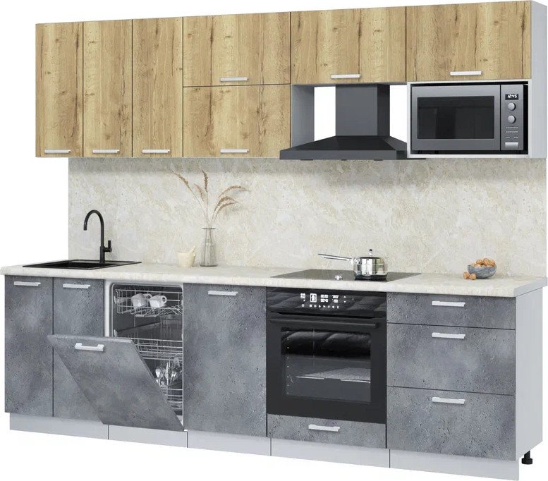 

Готовая кухня Интерлиния Мила Лайт 2.7-ПМ4 (дуб золотой/бетон портленд/опал светлый)