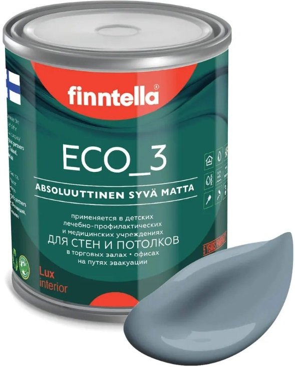 

Краска Finntella Eco 3 Wash and Clean Harmaa F-08-1-1-LG276 0.9 л (серо-голубой)