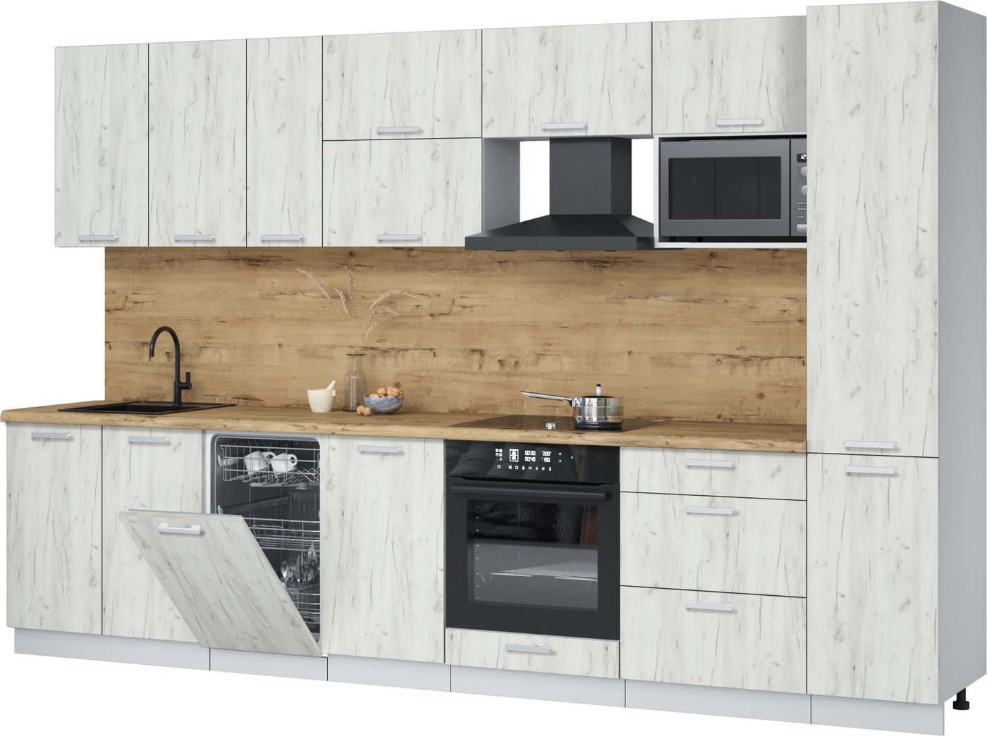 

Готовая кухня Интерлиния Мила Лайт 3.3-ПМ4 ( дуб белый/дуб белый/дуб бунратти)