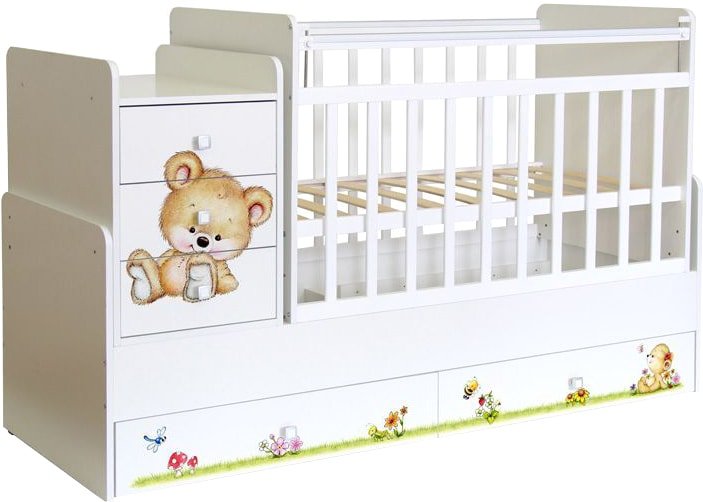 

Кроватка-трансформер Polini Kids Фея 1100 Медвежонок (белый)