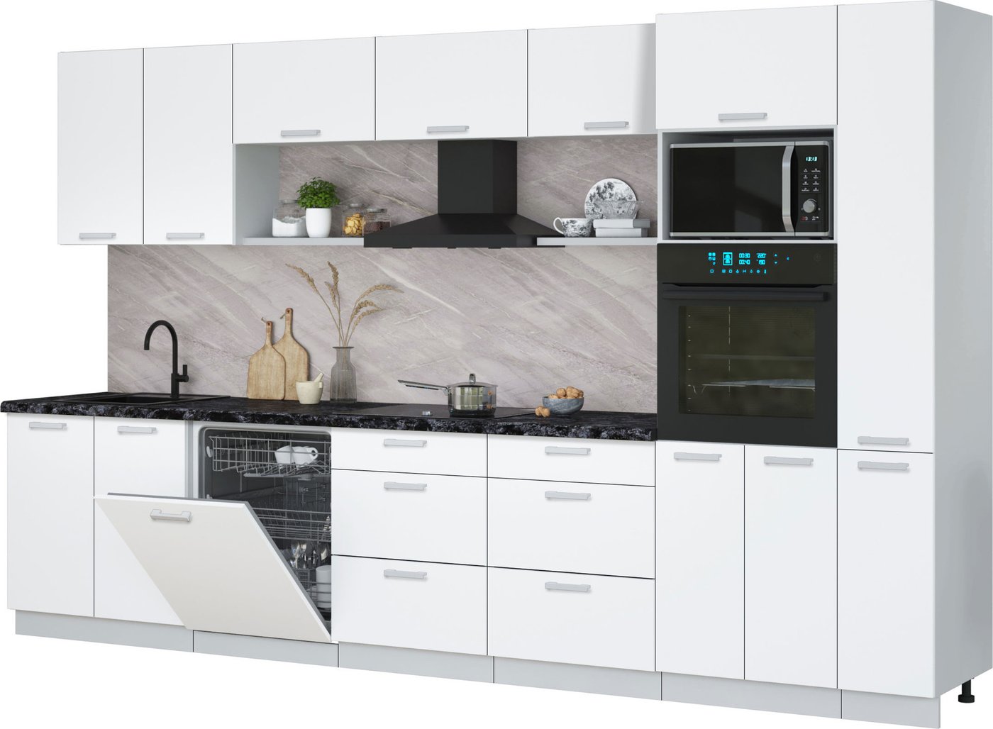 

Готовая кухня Интерлиния Мила Лайт 3.5-ПМ1 (белый платинум/белый платинум/кастилло темный)