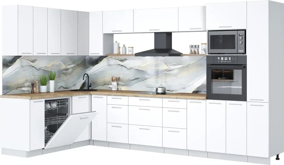 

Готовая кухня Интерлиния Мила Лайт 1.896х3.48 (белый платинум/белый платинум/дуб бунратти)