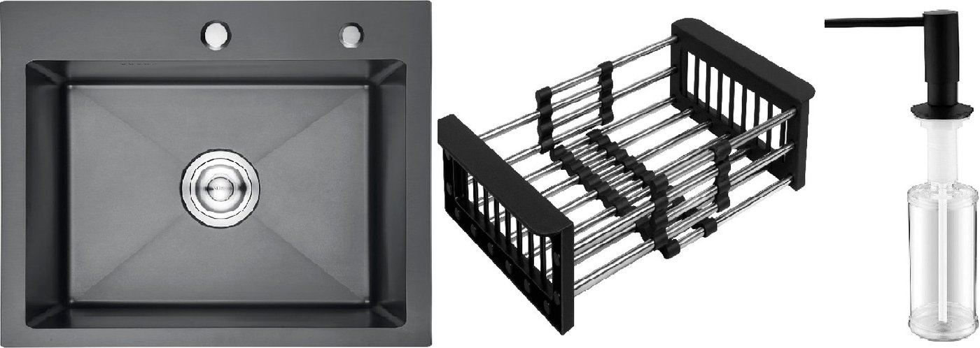 Кухонная мойка Schtoff Best Black 6050 + коландер KR-1 BLACK + дозатор SD-1 BLACK