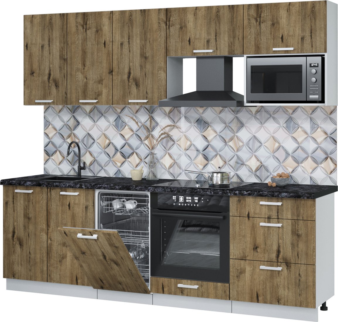 

Готовая кухня Интерлиния Мила Лайт 2.45-ПМ4 (дуб веллингтон/дуб веллингтон/кастилло темный)