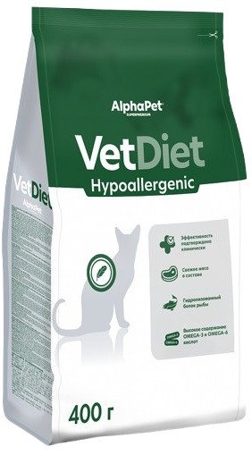 Сухой корм для кошек AlphaPet VetDiet Hypoallergenic для взрослых кошек 400 г