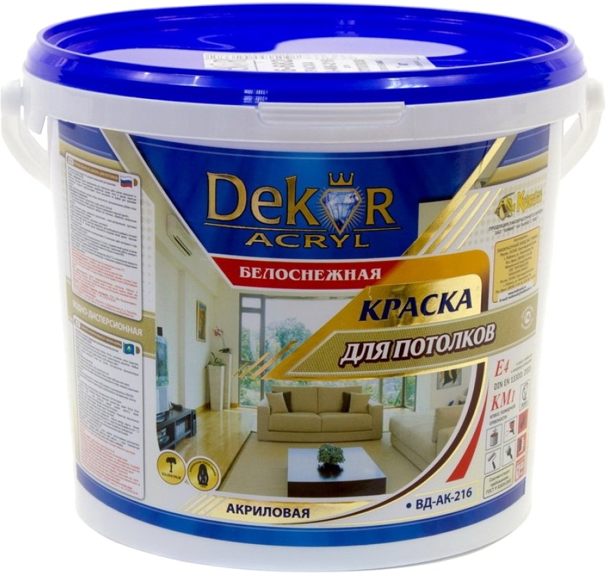 

Краска Dekor ВД-АК-216 для потолков (белоснежный, 7 кг)