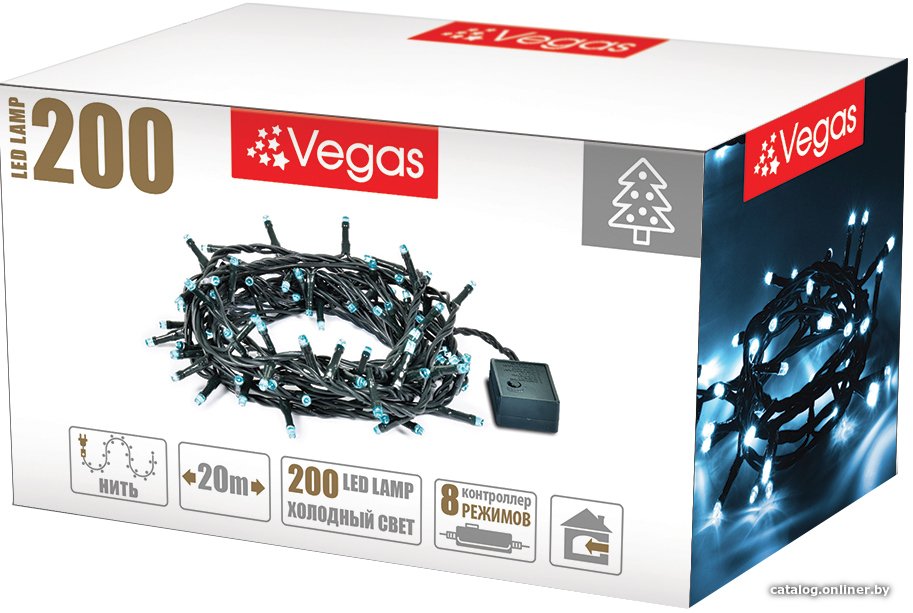 Светодиодная гирлянда Vegas Нить 55069 200 LED (белый холодный)