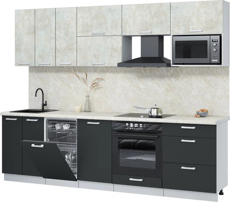 

Готовая кухня Интерлиния Мила Лайт 2.7-ПМ4 (бетон лайт/антрацит/опал светлый)