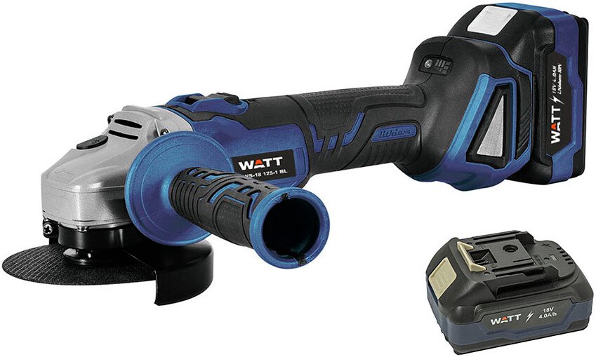 

Угловая шлифмашина WATT WWS-18/125-1 BL 4.018.125.01 (с 2-мя АКБ)