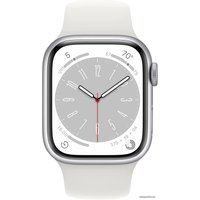 Умные часы Apple Watch Series 8 41 мм (алюминиевый корпус, серебристый/белый, спортивный силиконовый ремешок M/L)