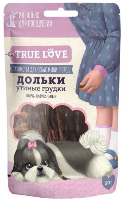 

Лакомство для собак GreenQZin TRUE LOVE Дольки утиные грудки 50 гр