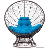 Кресло M-Group Кокос на подставке 11590203 (коричневый ротанг/голубая подушка)