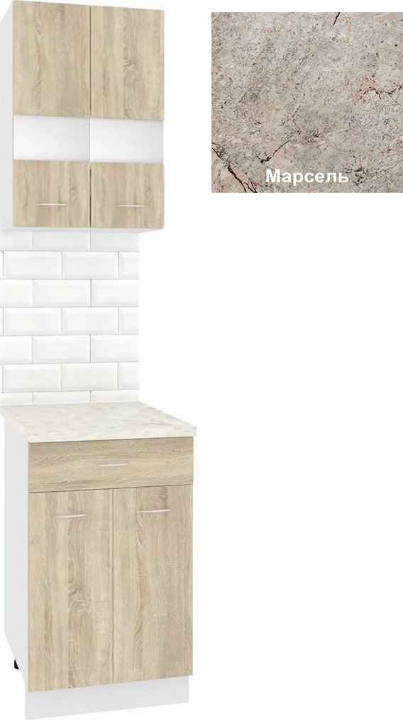 

Готовая кухня Кортекс-мебель Корнелия Экстра 50р1ш2д (дуб сонома/марсель)