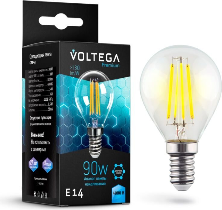 

Светодиодная лампочка Voltega Crystal Graphene Globe 9W 4000K E14 7137