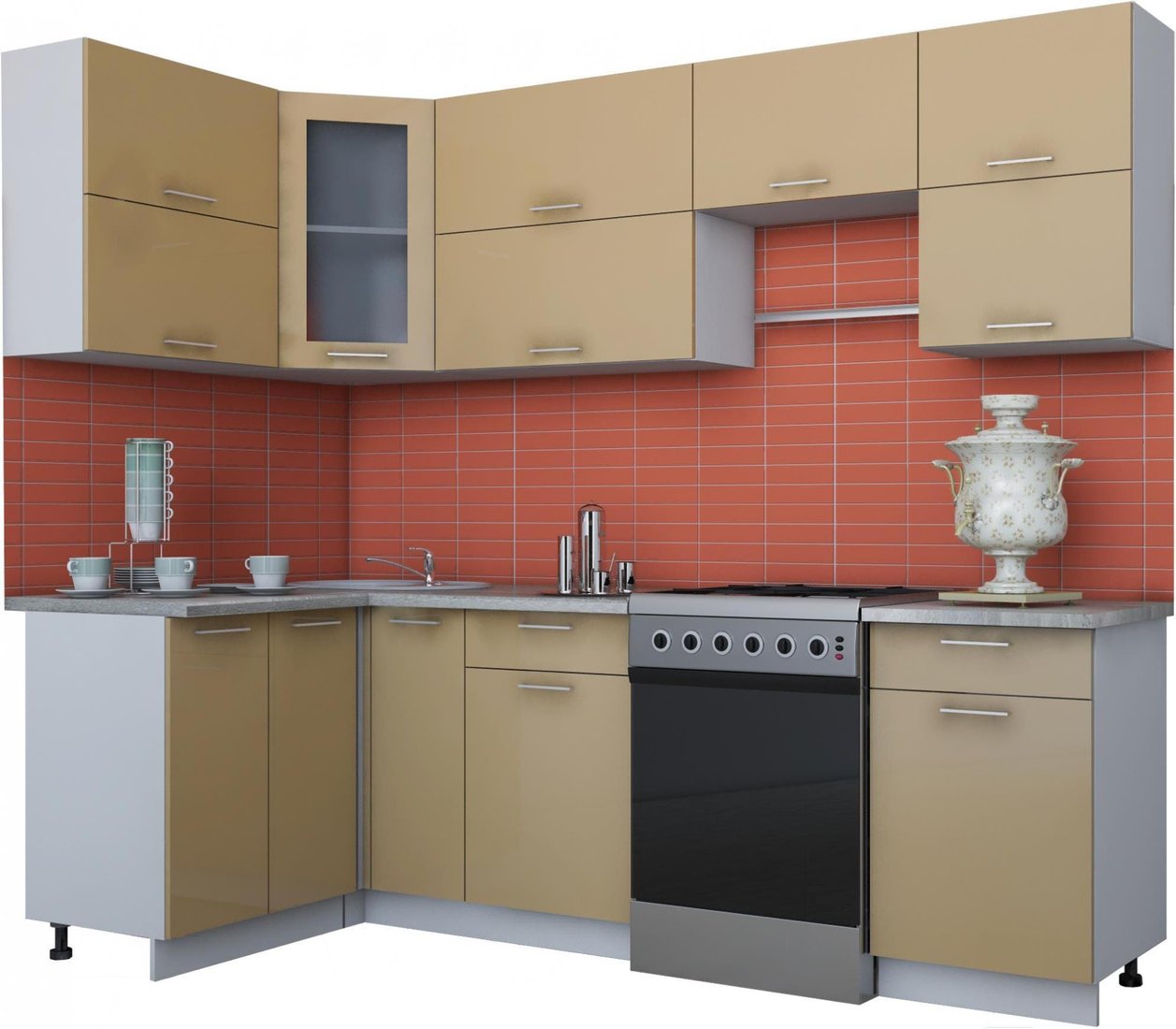 

Готовая кухня Интерлиния Мила Gloss 60-12x25 (капучино глянец)
