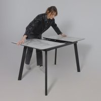 Кухонный стол Lepremo AV 1209 HPL+МДФ раздвижной 1200-1600x800 (виктори натуральный/черный)