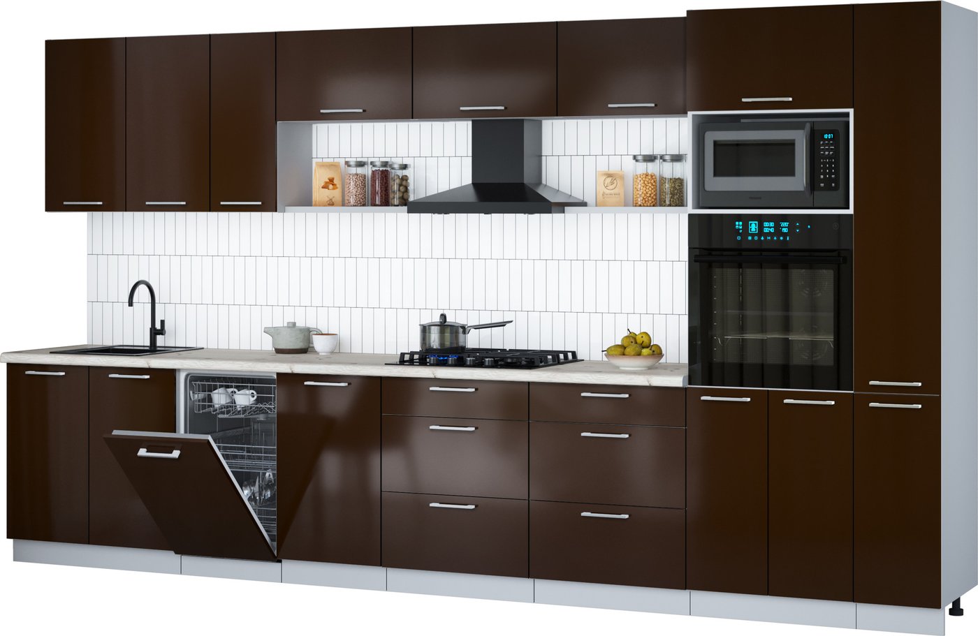 

Готовая кухня Интерлиния Мила Gloss 3.8-ПМ3 (шоколад глянец/шоколад глянец/бискайская сосна)