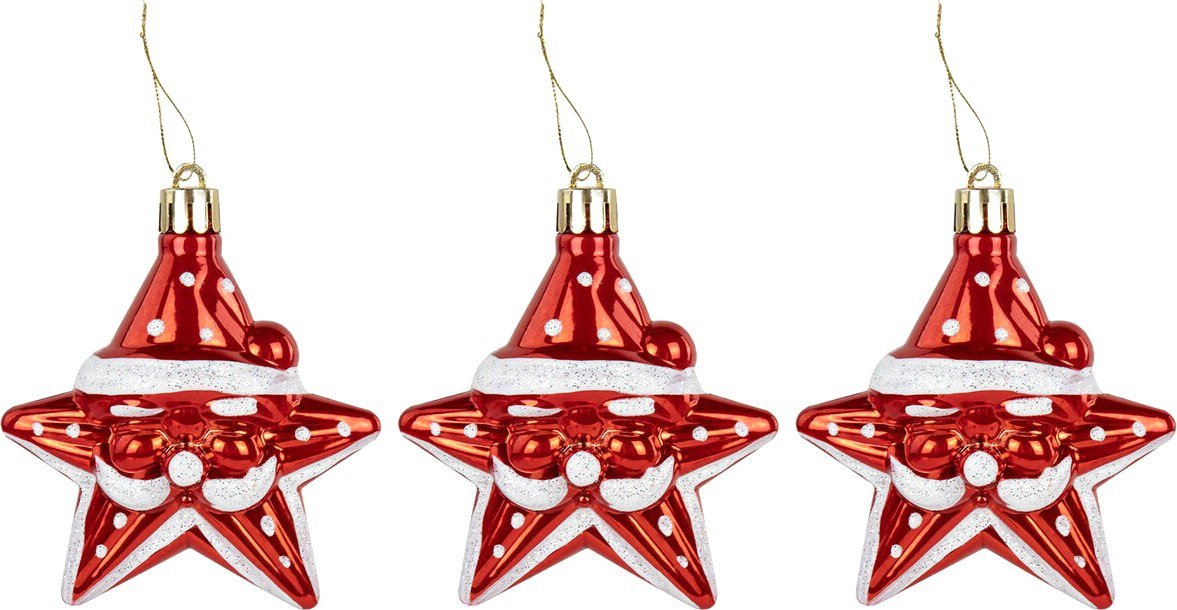 

Елочная игрушка Золотая сказка Звезды с усами 592172 (3 шт, красный/белый)