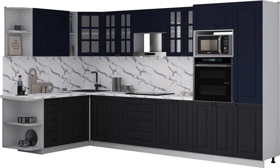 

Готовая кухня Интерлиния Мила Деко 1.88x3.4 LV (черный/индиго/белый гранит)