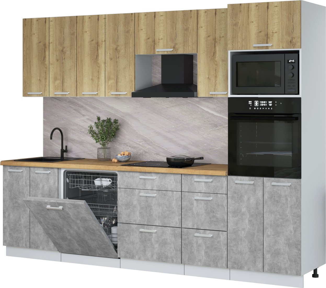 

Готовая кухня Интерлиния Мила Лайт 2.8-ПМ1 (дуб золотой/бетон/дуб бунратти)