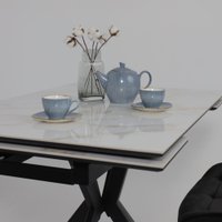 Кухонный стол Lepremo AV 2111 МДФ+керамика раздвижной 1200-1800x800 (белый глянцевый Carla Larkin/черный)