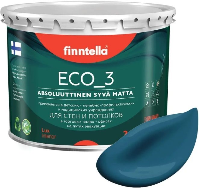 

Краска Finntella Eco 3 Wash and Clean Myrsky F-08-1-3-LG261 2.7 л (бирюзовый)