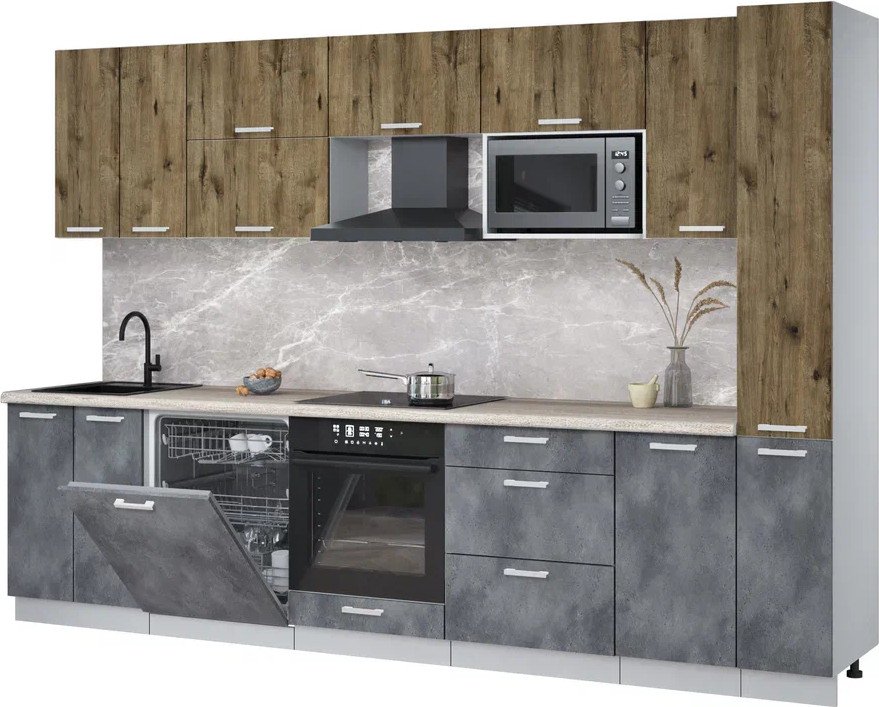 

Готовая кухня Интерлиния Мила Лайт 3.1-ПМ2 (дуб веллингтон/бетон портленд/травертин серый)