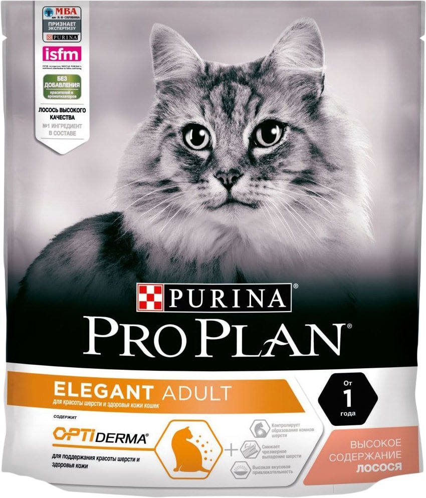 

Сухой корм для кошек Pro Plan Elegant Adult OptiDerma с лососем 400 г