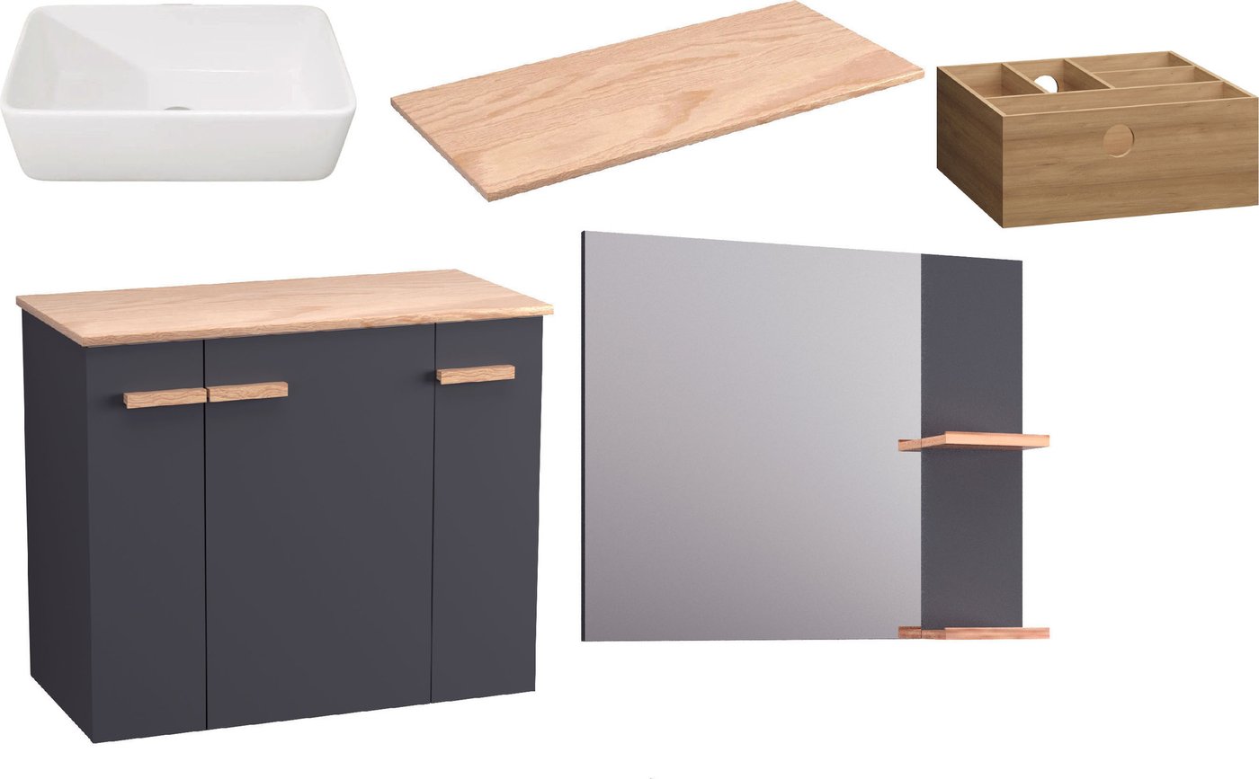 

Lauter Комплект мебели для ванной Adri тумба, столешница, раковина 21674A (органайзер 23 см, зеркало, 79 см, антрацит)