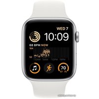 Умные часы Apple Watch SE 2 44 мм (алюминиевый корпус, серебристый/белый, спортивный силиконовый ремешок S/M)
