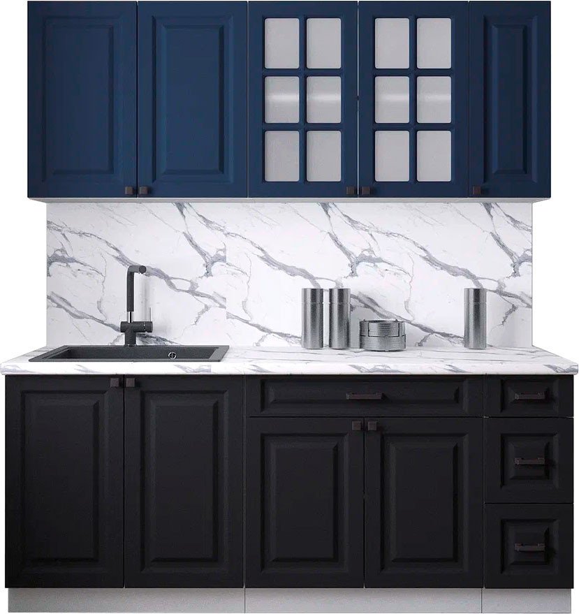 

Готовая кухня Интерлиния Мила Деко 1.9А (черный/индиго/белый гранит)