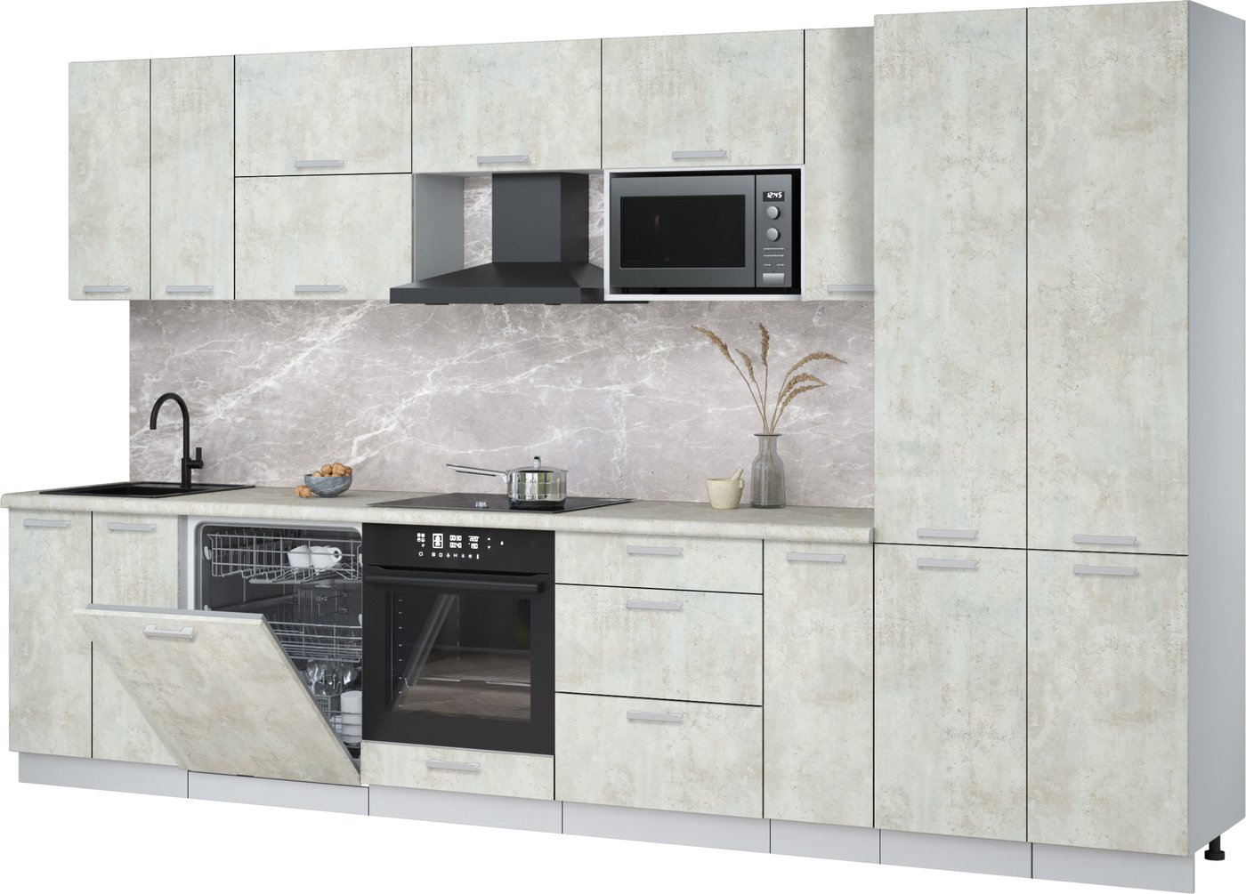 

Готовая кухня Интерлиния Мила Лайт 3.5-ПМ2 (бетон лайт/бетон лайт/опал светлый)