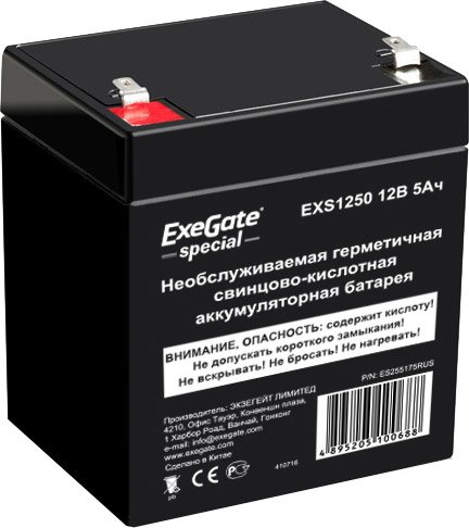 

Аккумулятор для ИБП ExeGate Special EXS1250 (12В/5 А·ч) [ES255175RUS]