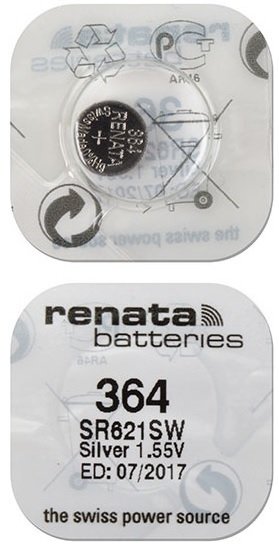 

Батарейка Renata SR364/SR621SW/AG1 1.55V 22mAh 6.8x2.1mm
