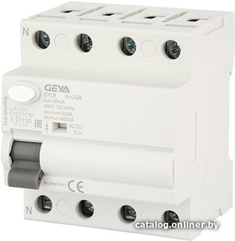 Устройство защитного отключения GEYA GYL9 4P 25A 6 кА 30мА AC GYL94P25A30MA