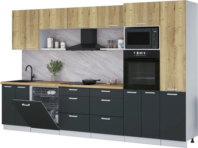 

Готовая кухня Интерлиния Мила Лайт 3.4-ПМ1 (дуб золотой/антрацит/дуб бунратти)