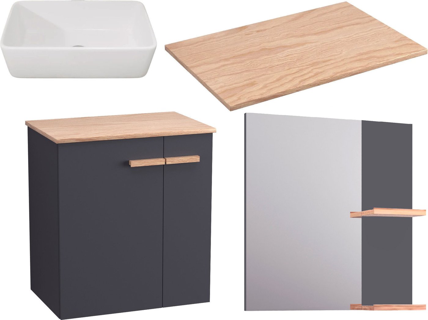 

Lauter Комплект мебели для ванной Adri тумба, столешница, раковина 21674A (зеркало, 59 см, антрацит)